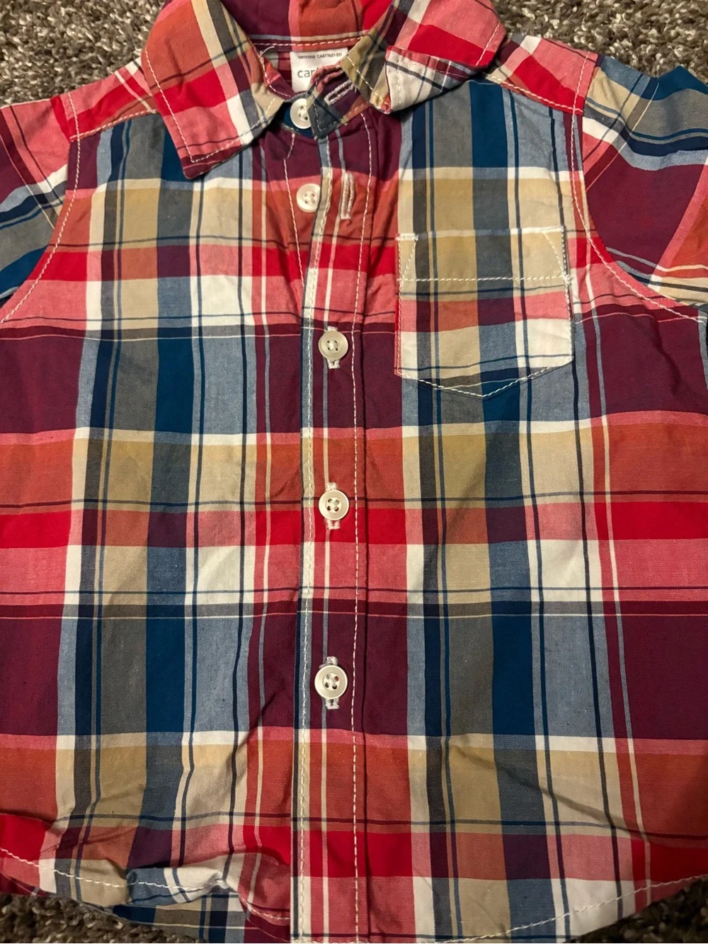 Carter's Toddler Boy Red, Blue and Cream Plaid Button-Up Shirt